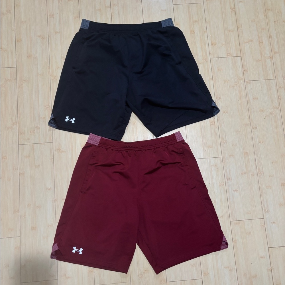 Under Armour Men's Black and Maroon Athletic Shorts Bundle